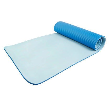 Two Tone Fitness Mat, 72 in X 24 in X 10 Mm, Blue, NBR Foam, Carry Strap Included