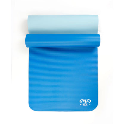 Two Tone Fitness Mat, 72 in X 24 in X 10 Mm, Blue, NBR Foam, Carry Strap Included