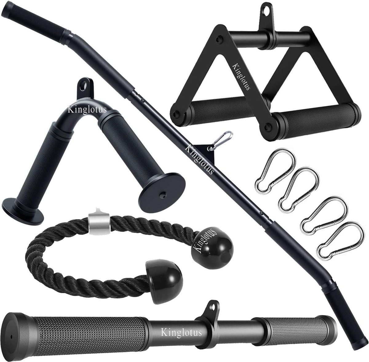 Cable Machine Attachments Set, Home Gym Accessories with 39" LAT Pull down Bar, Straight Bar, V-Shaped Bar, Tricep Rope, Double D Handles, Weight Workout Equipment for Strength Training
