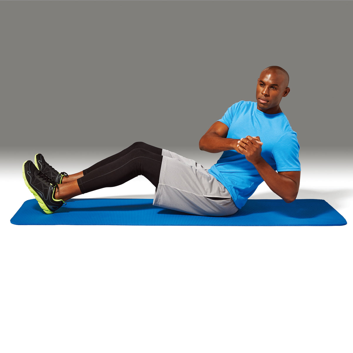 Two Tone Fitness Mat, 72 in X 24 in X 10 Mm, Blue, NBR Foam, Carry Strap Included