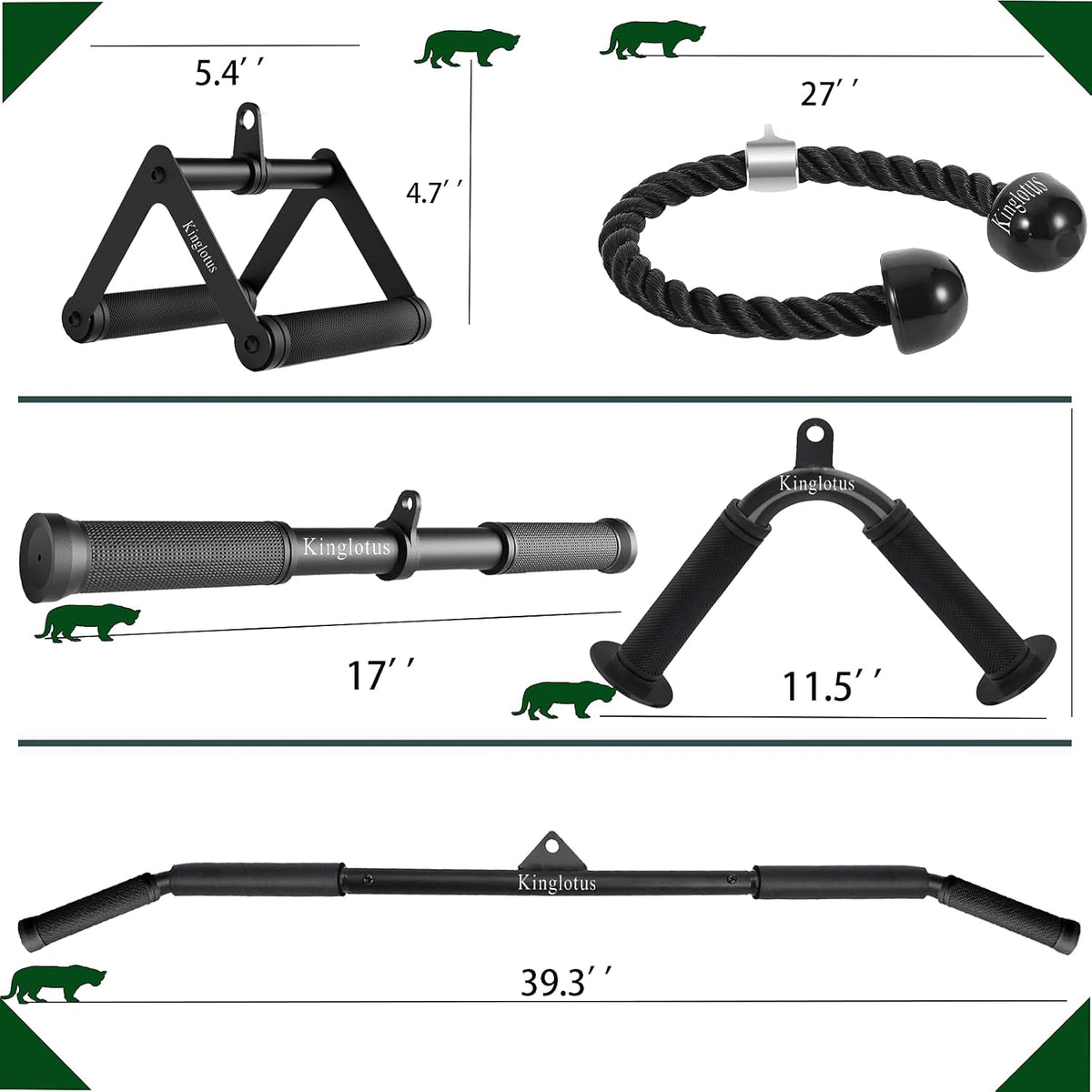 Cable Machine Attachments Set, Home Gym Accessories with 39" LAT Pull down Bar, Straight Bar, V-Shaped Bar, Tricep Rope, Double D Handles, Weight Workout Equipment for Strength Training