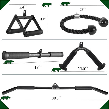 Cable Machine Attachments Set, Home Gym Accessories with 39" LAT Pull down Bar, Straight Bar, V-Shaped Bar, Tricep Rope, Double D Handles, Weight Workout Equipment for Strength Training