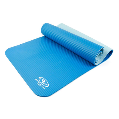 Two Tone Fitness Mat, 72 in X 24 in X 10 Mm, Blue, NBR Foam, Carry Strap Included