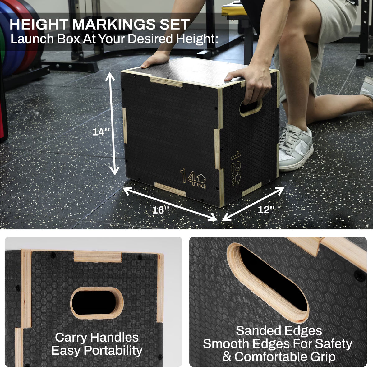 16" X 14" X 12" Plyo Box Non-Slip Jump Platform, Gray