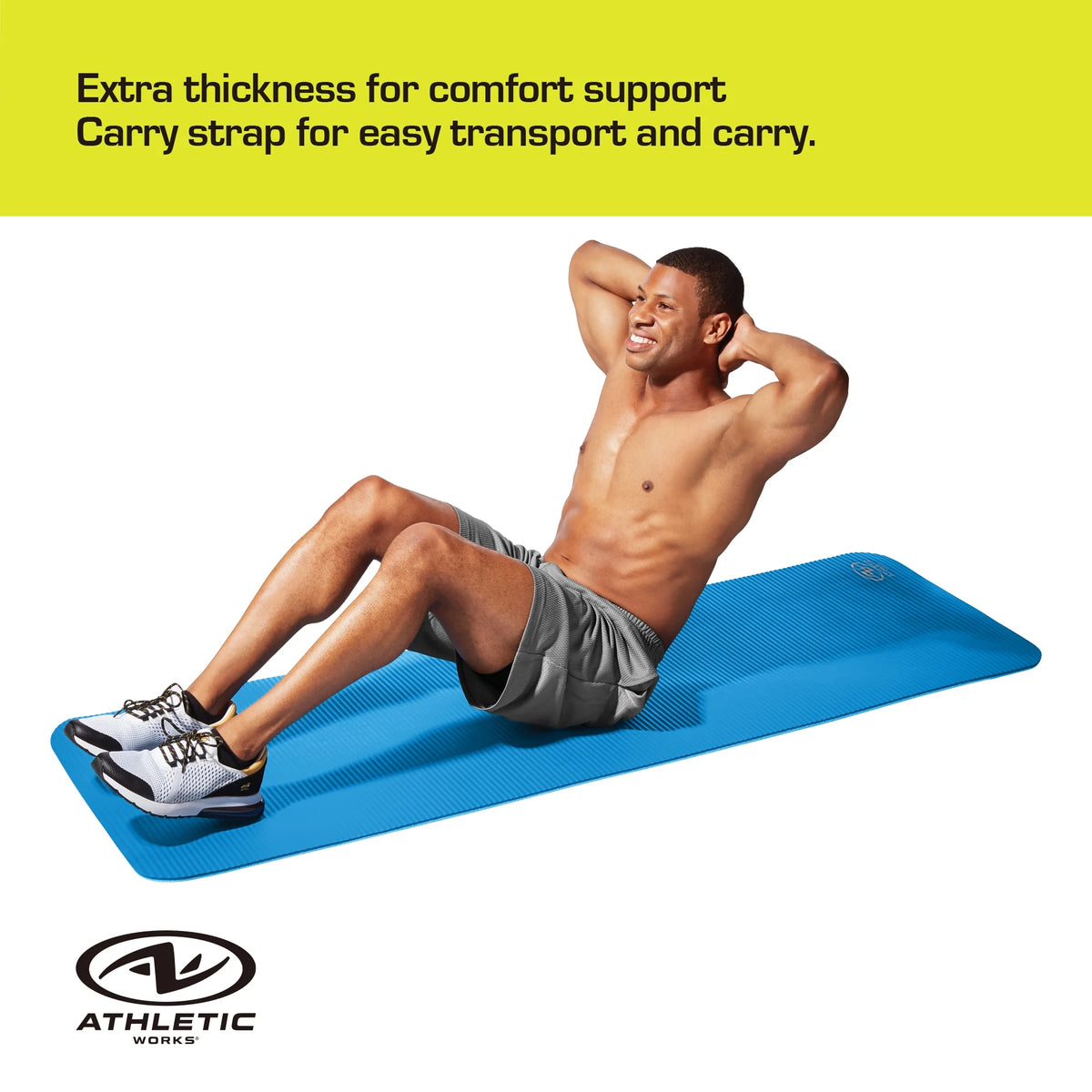 Two Tone Fitness Mat, 72 in X 24 in X 10 Mm, Blue, NBR Foam, Carry Strap Included