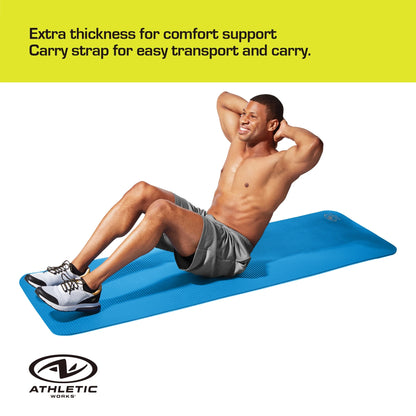 Two Tone Fitness Mat, 72 in X 24 in X 10 Mm, Blue, NBR Foam, Carry Strap Included
