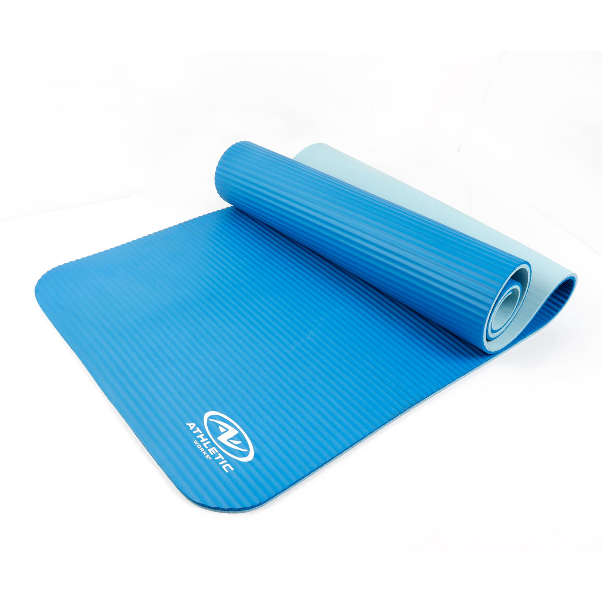 Two Tone Fitness Mat, 72 in X 24 in X 10 Mm, Blue, NBR Foam, Carry Strap Included