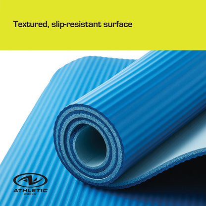 Two Tone Fitness Mat, 72 in X 24 in X 10 Mm, Blue, NBR Foam, Carry Strap Included