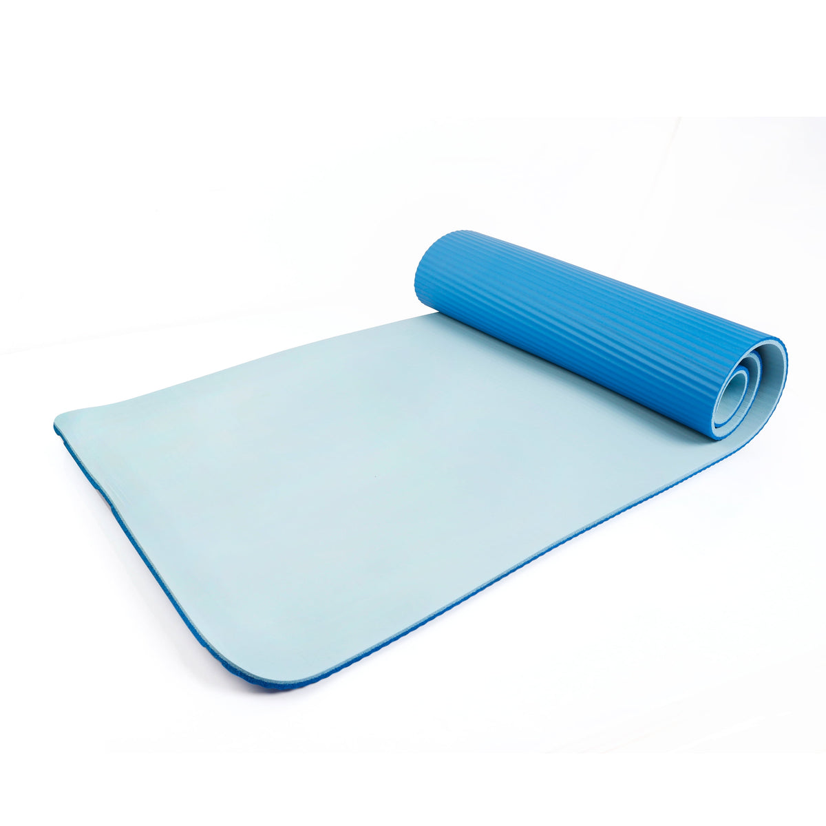 Two Tone Fitness Mat, 72 in X 24 in X 10 Mm, Blue, NBR Foam, Carry Strap Included