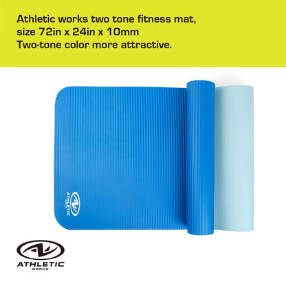 Two Tone Fitness Mat, 72 in X 24 in X 10 Mm, Blue, NBR Foam, Carry Strap Included