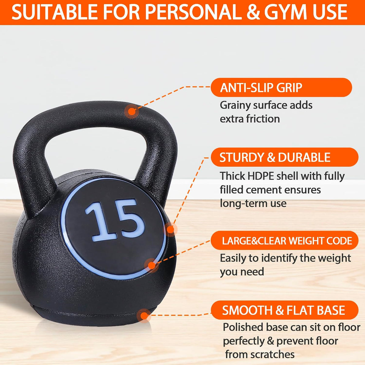 Kettlebell Sets 4 Piece Strength Training Kettlebells Weight Set 5Lb, 10Lb, 15Lb, 20Lb HDPE Coated Concrete Kettle Bell Core Training or Women & Men for Full Body Workout & Exercise Fitness